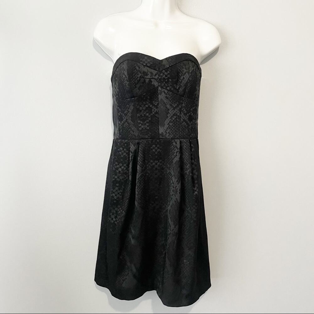 Rebecca Taylor strapless snake print black dress size 2 fit & flare LBD